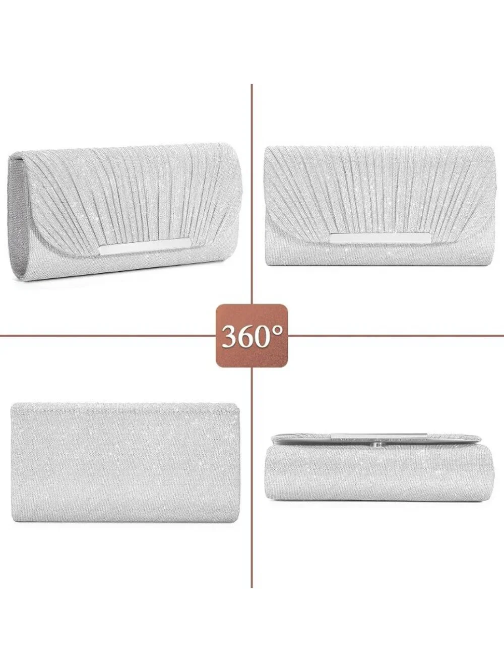 Women's Silver Clutch Purse Formal Evening Bag Wedding Party Handbag